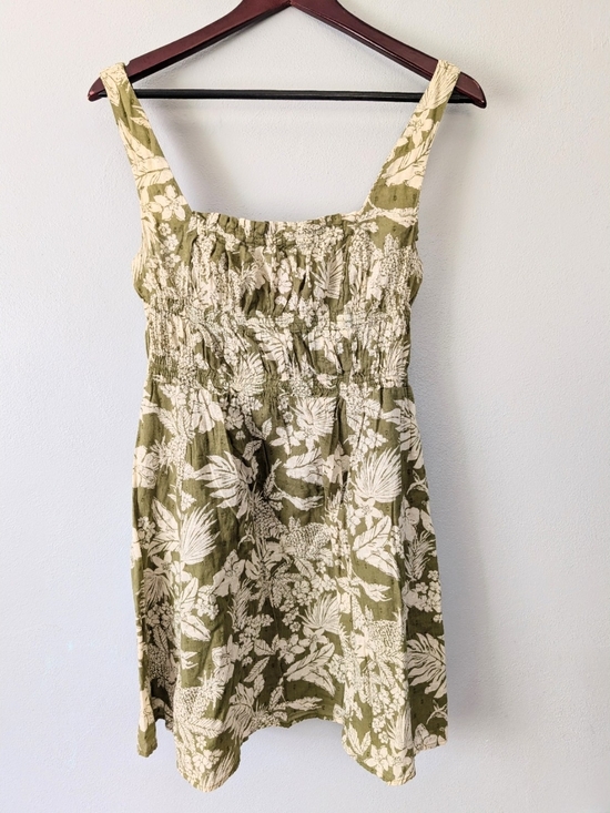 Free People Dresses & Skirts - Free People Olive Green Patterned 100% Cotton Floral Tiered Sun Dress Size 10